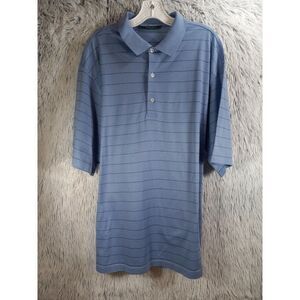 Bobby Jones Polo Shirt Mens Large Blue Black Stripped Short Sleeve Golf Top